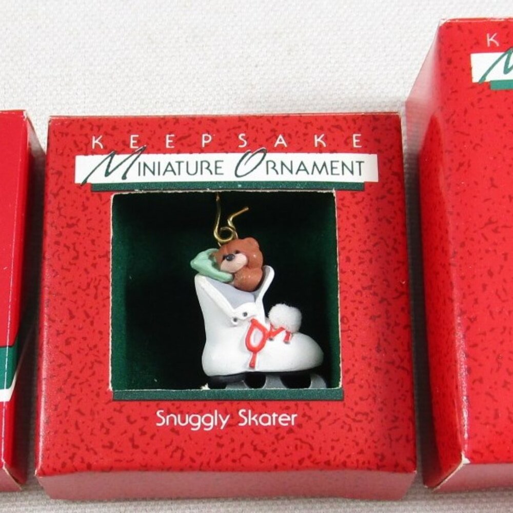 3 Hallmark Keepsake Miniature Ornaments, Kringles, Snuggly Skater & Drummer Boy